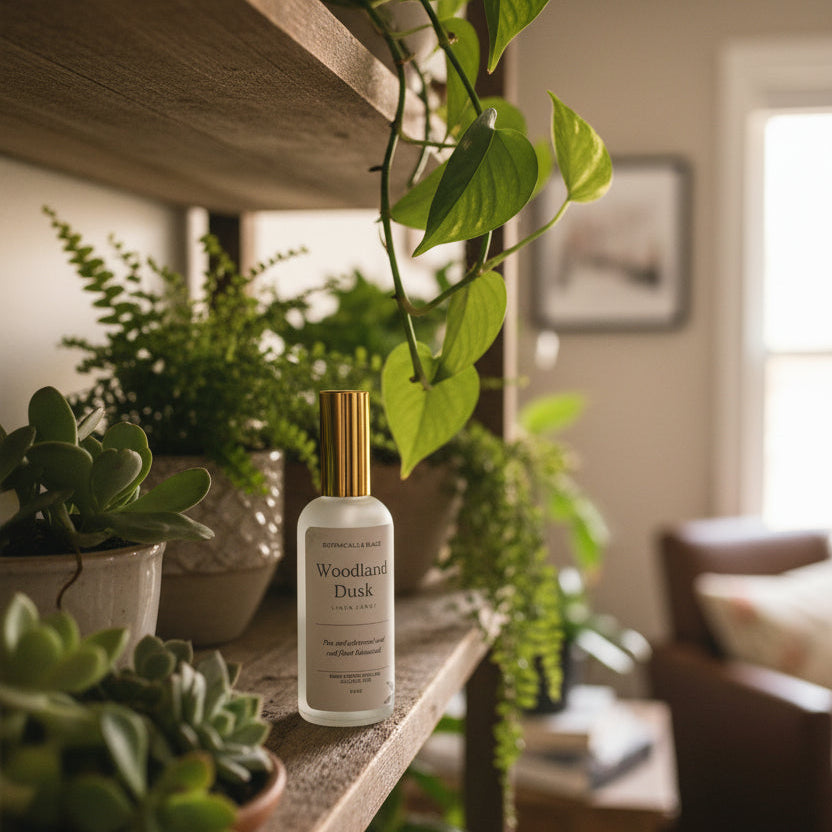 Bottle of 'Woodland Dusk' on an office shelf 